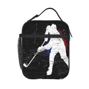 kiuloam insulated lunch box vintage ice hockey player reusable lunch bag with shoulder strap for women/men/girls/boys lunchbox meal tote bag