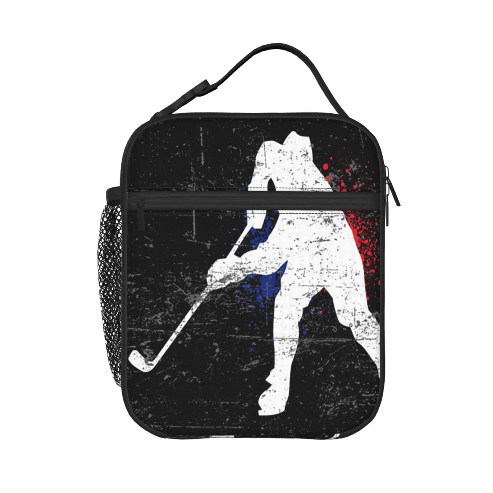 KiuLoam Insulated Lunch Box Vintage Ice Hockey Player Reusable Lunch Bag With Shoulder Strap For Women/Men/Girls/Boys Lunchbox Meal Tote Bag