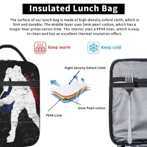 KiuLoam Insulated Lunch Box Vintage Ice Hockey Player Reusable Lunch Bag With Shoulder Strap For Women/Men/Girls/Boys Lunchbox Meal Tote Bag