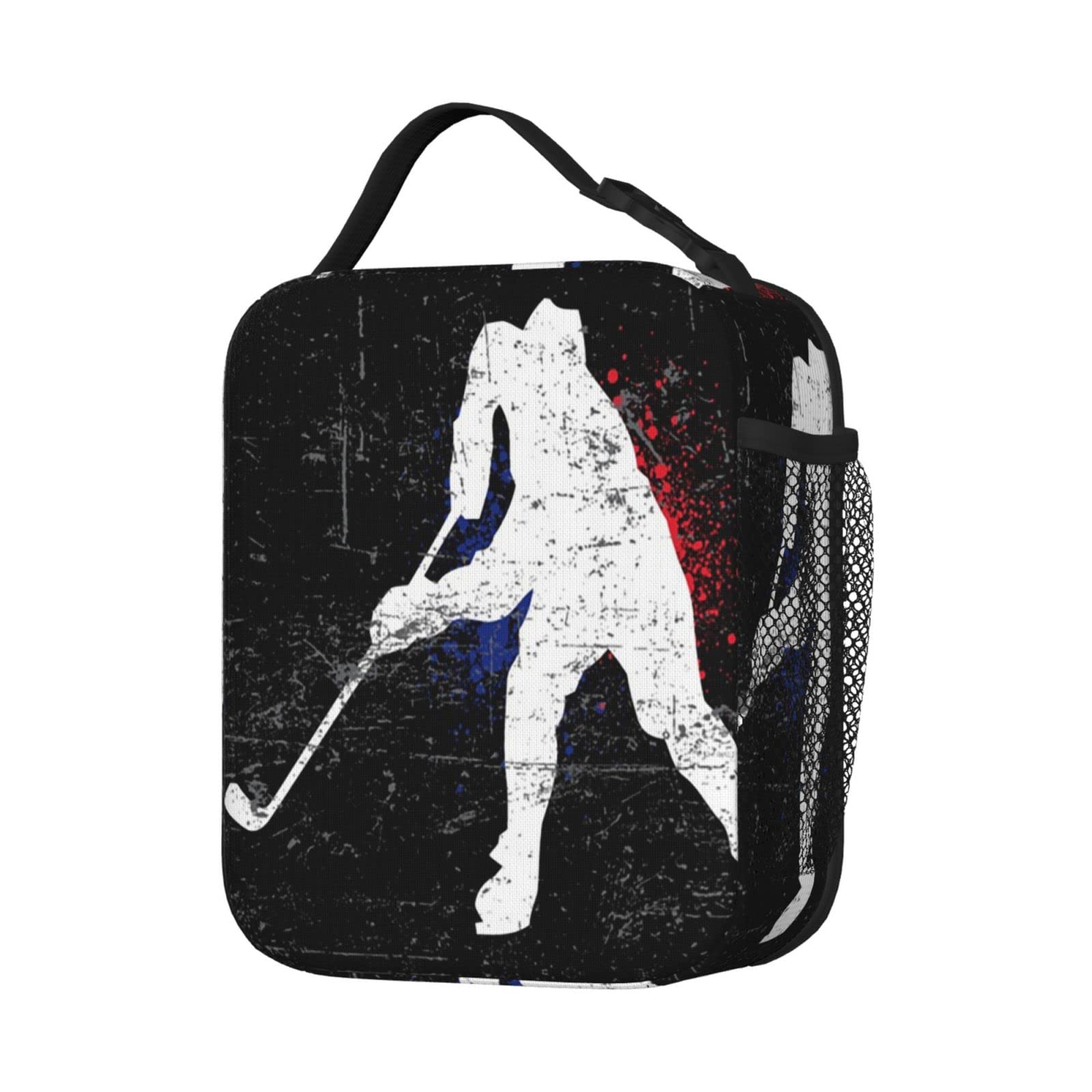 KiuLoam Insulated Lunch Box Vintage Ice Hockey Player Reusable Lunch Bag With Shoulder Strap For Women/Men/Girls/Boys Lunchbox Meal Tote Bag