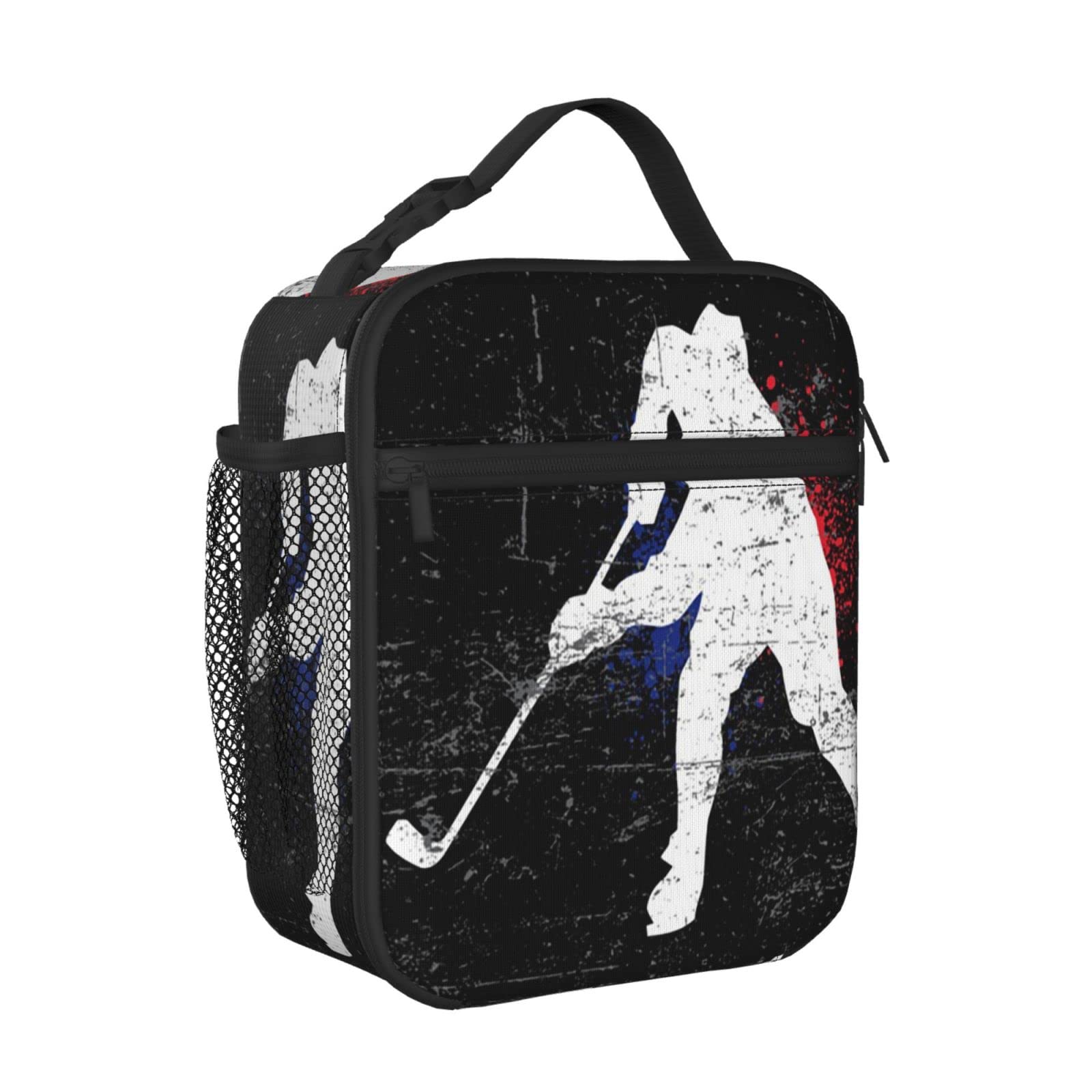 KiuLoam Insulated Lunch Box Vintage Ice Hockey Player Reusable Lunch Bag With Shoulder Strap For Women/Men/Girls/Boys Lunchbox Meal Tote Bag