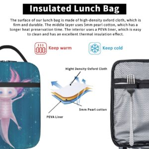 Lunch Bag Funny Axolotl Print Insulated Lunch Box Keep Warm/Cool Lunch Tote Bag Reusable Portable Lunch Bags