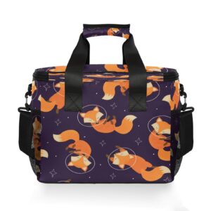 Cute Animal Fox Star Pattern Picnic Lunch Bag for Women Men, Waterproof Cooler Lunch Tote Bag Large Insulated Lunch Box Organizer with Shoulder Strap for Office Work Travel Camping