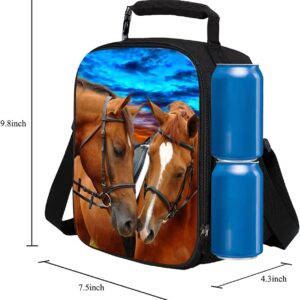 7-mi Kids Lunch Bag Reusable 3D Design Snack Shoulder Bags with Zipper Online Insulated Thermal Girls Boys Lunch Tote Bags Cooler Box for Picnic(Horse)