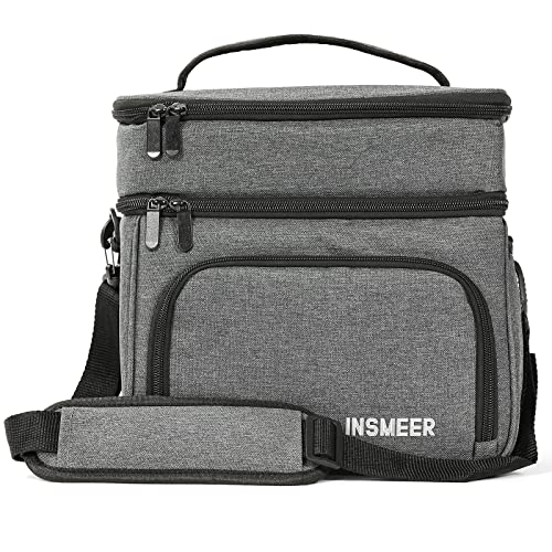 INSMEER [2023 NEW Large Lunch Box for Work, 24 Can Mens Lunch Box, 16L 2 Layers Lunch Bag Insulated Lunch Cooler for Adults Women Office Picnic, Grey