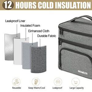 INSMEER [2023 NEW Large Lunch Box for Work, 24 Can Mens Lunch Box, 16L 2 Layers Lunch Bag Insulated Lunch Cooler for Adults Women Office Picnic, Grey