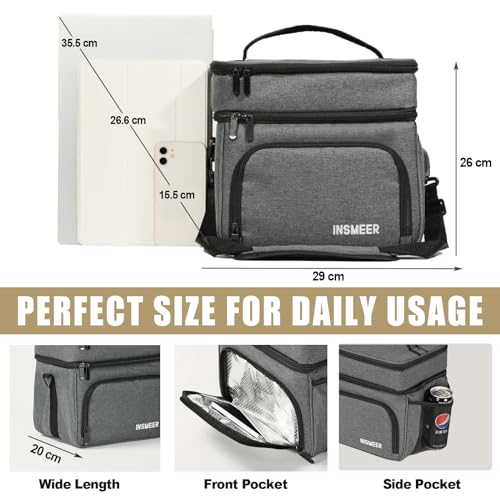 INSMEER [2023 NEW Large Lunch Box for Work, 24 Can Mens Lunch Box, 16L 2 Layers Lunch Bag Insulated Lunch Cooler for Adults Women Office Picnic, Grey