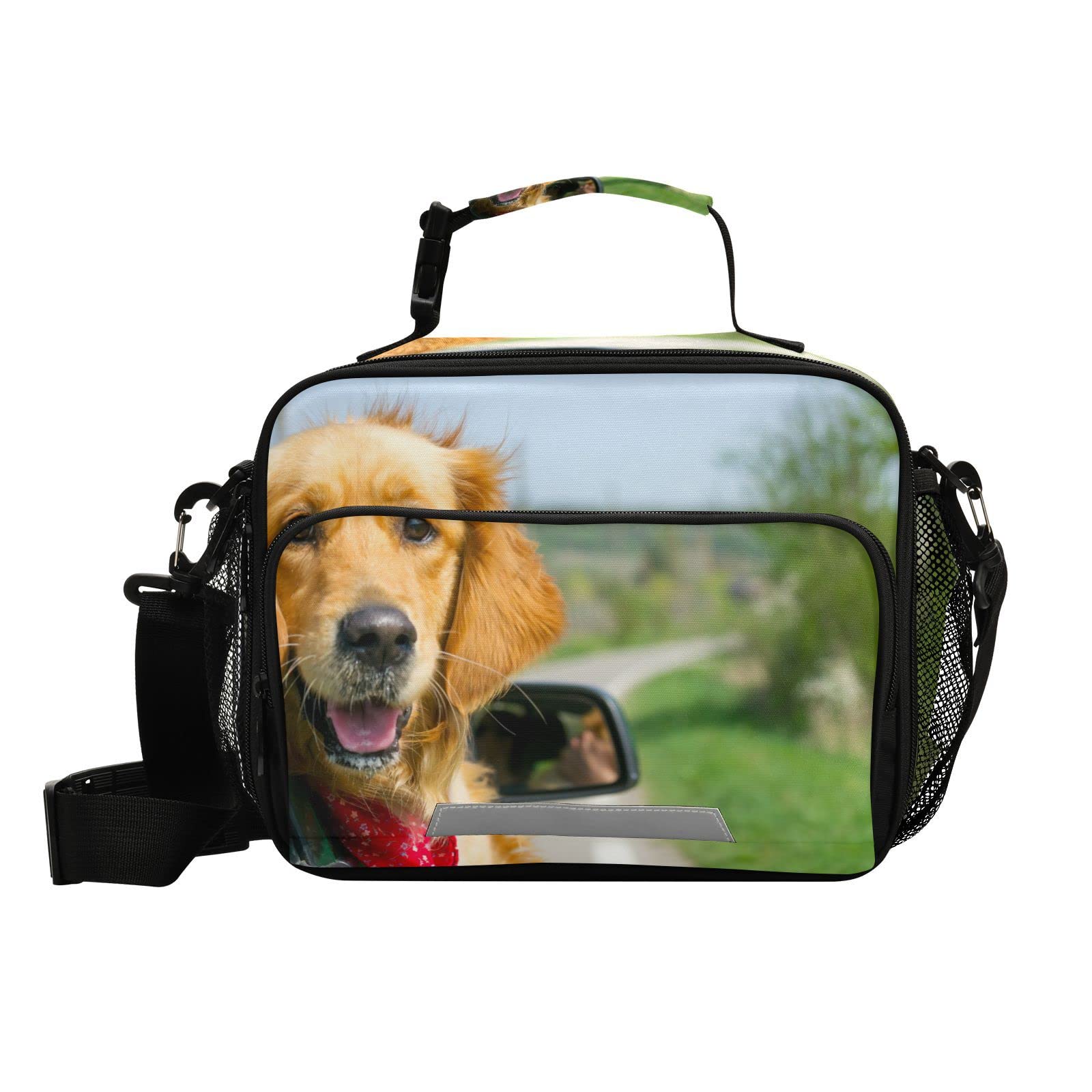 Kigai Golden Retriever Reusable Lunch Bag Insulated Eco-friendly Coole Waterproof Lunch Tote Bag with Detachable Shoulder Strap for Men Women Office Picnic Trip