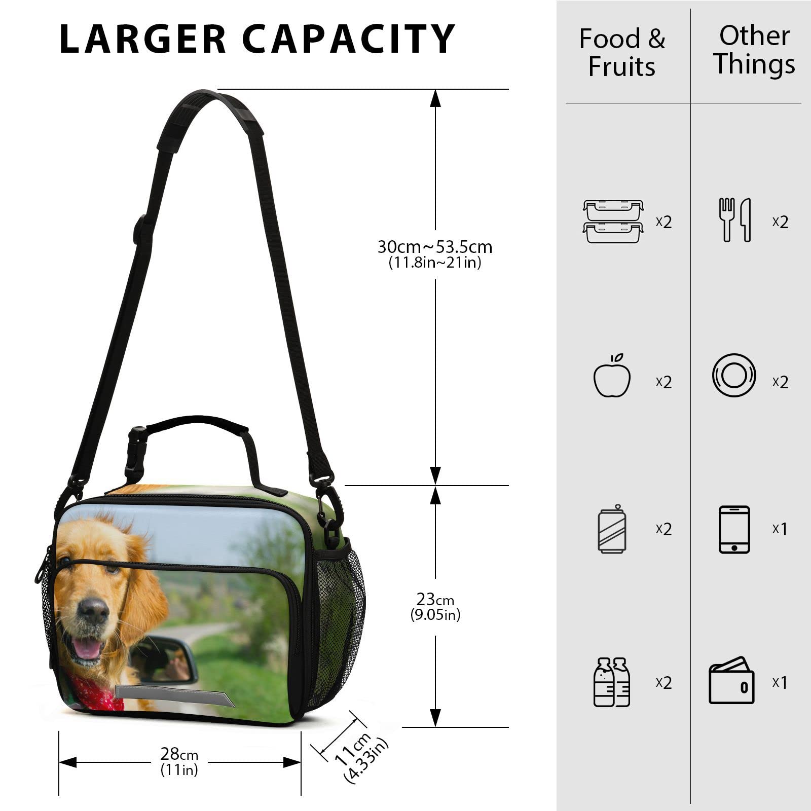 Kigai Golden Retriever Reusable Lunch Bag Insulated Eco-friendly Coole Waterproof Lunch Tote Bag with Detachable Shoulder Strap for Men Women Office Picnic Trip