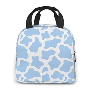 koikvs cute Light Blue Cow Lunch Bag Insulated Tote Cooler for Women,small cute Lunch Box Womens Freezable Cooling Light Blue Cow Waterproof