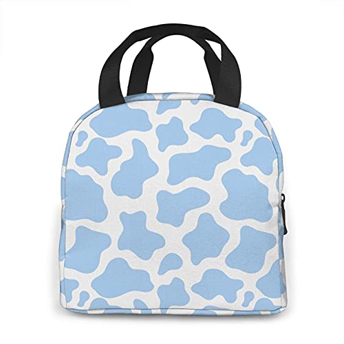 koikvs cute Light Blue Cow Lunch Bag Insulated Tote Cooler for Women,small cute Lunch Box Womens Freezable Cooling Light Blue Cow Waterproof