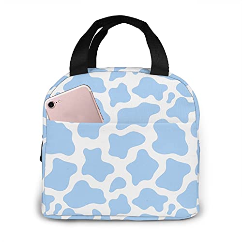 koikvs cute Light Blue Cow Lunch Bag Insulated Tote Cooler for Women,small cute Lunch Box Womens Freezable Cooling Light Blue Cow Waterproof