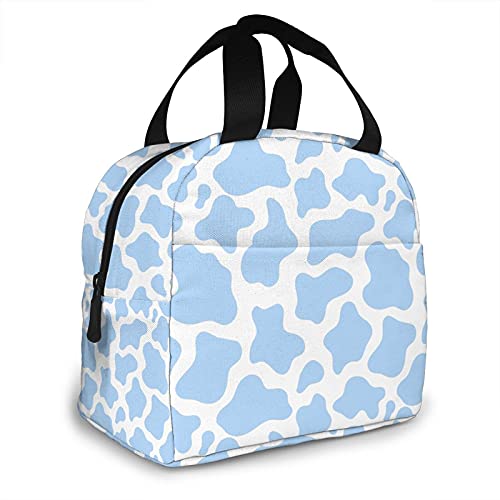 koikvs cute Light Blue Cow Lunch Bag Insulated Tote Cooler for Women,small cute Lunch Box Womens Freezable Cooling Light Blue Cow Waterproof