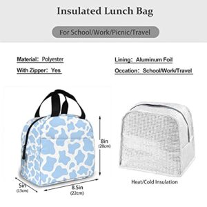 koikvs cute Light Blue Cow Lunch Bag Insulated Tote Cooler for Women,small cute Lunch Box Womens Freezable Cooling Light Blue Cow Waterproof