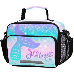 alaza mermaid girls lunch box insulated lunchbox kids girl lunch bag portable reusable lunch cooler bag with strap