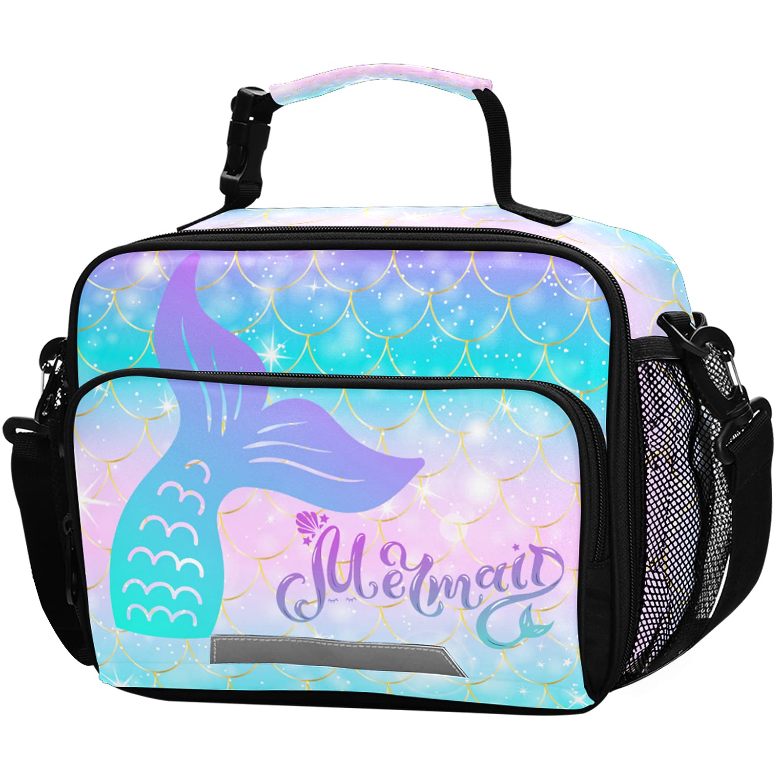 ALAZA Mermaid Girls Lunch Box Insulated Lunchbox Kids Girl Lunch Bag Portable Reusable Lunch Cooler Bag with Strap