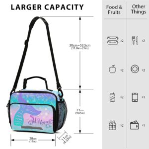 ALAZA Mermaid Girls Lunch Box Insulated Lunchbox Kids Girl Lunch Bag Portable Reusable Lunch Cooler Bag with Strap