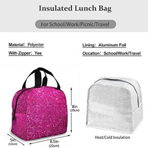 SHENGBAO Lunch Bag Pink Sparkly Glitter Lunch Box Insulated Bag Tote Bag For MenWomen Work Travel, one size