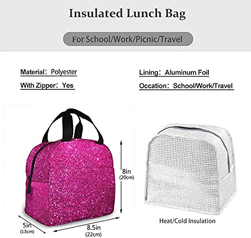 SHENGBAO Lunch Bag Pink Sparkly Glitter Lunch Box Insulated Bag Tote Bag For MenWomen Work Travel, one size