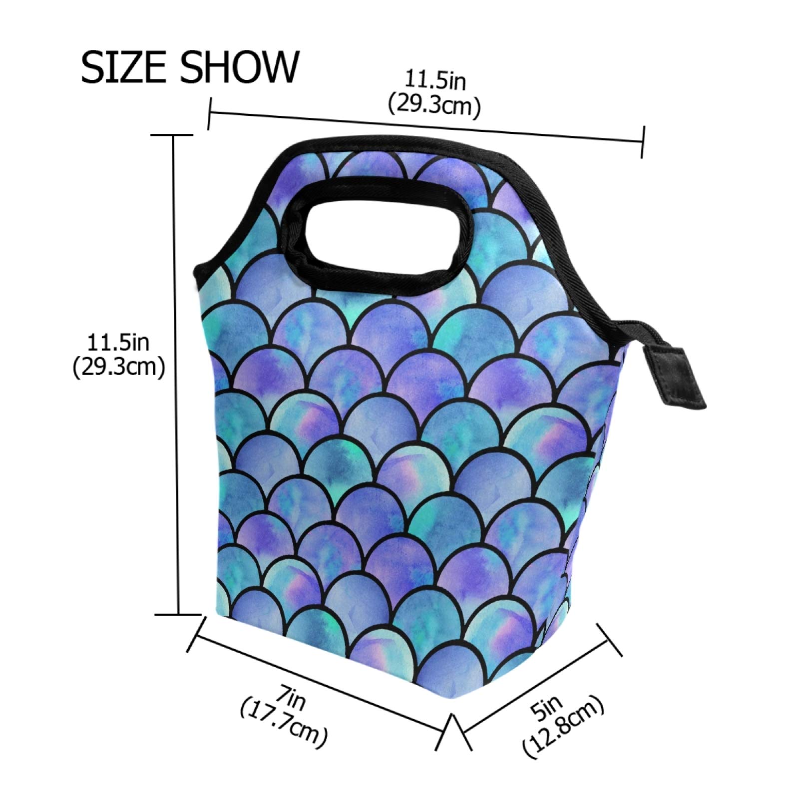 Naanle Mermaid Scale Insulated Zipper Lunch Bag Cooler Tote Bag for Adult Teen Men Women, Ocean Mermaid Lunch Boxes Lunchboxes Meal Prep Handbag