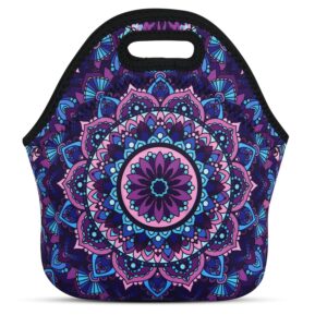 neoprene lunch bag women insulated cute lunch bag tote reusable waterproof cooler animal lunchbox handbag gift for shopping gourmet tote with zipper work picnic（mandala