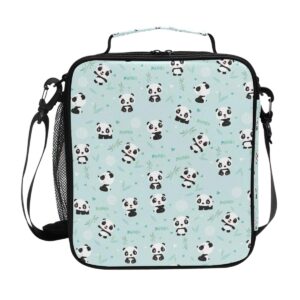 nander cartoon panda bamboo lunch box for girls mens kids thermal insulation lunch tote bag with shoulder strap for work