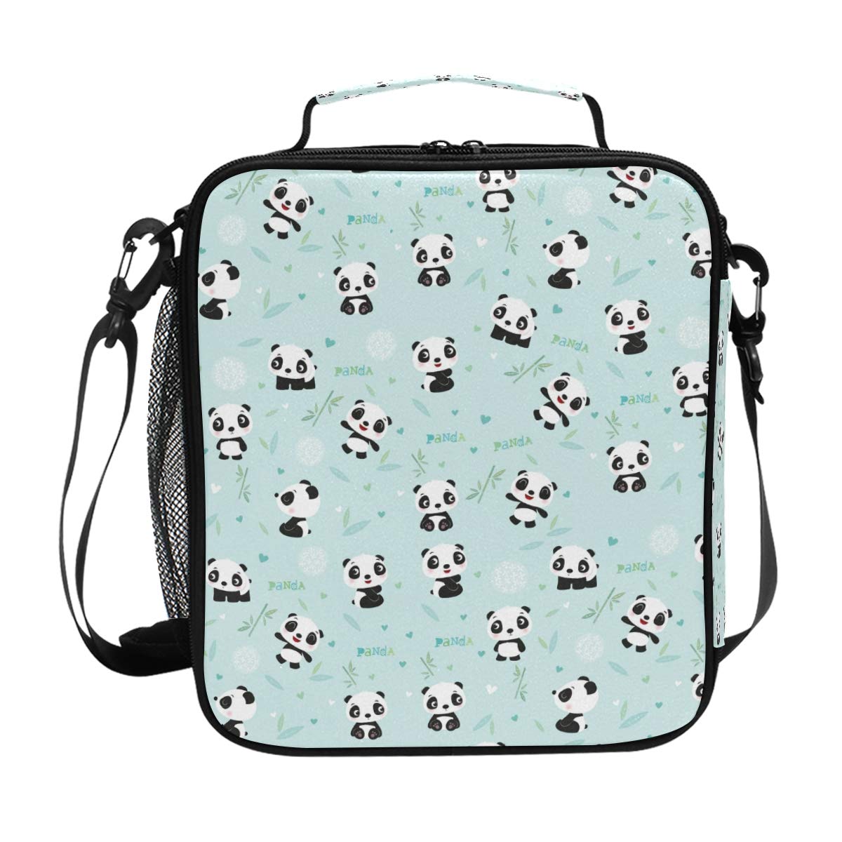 Nander Cartoon Panda Bamboo Lunch Box for Girls Mens Kids Thermal Insulation Lunch Tote Bag with Shoulder Strap for Work