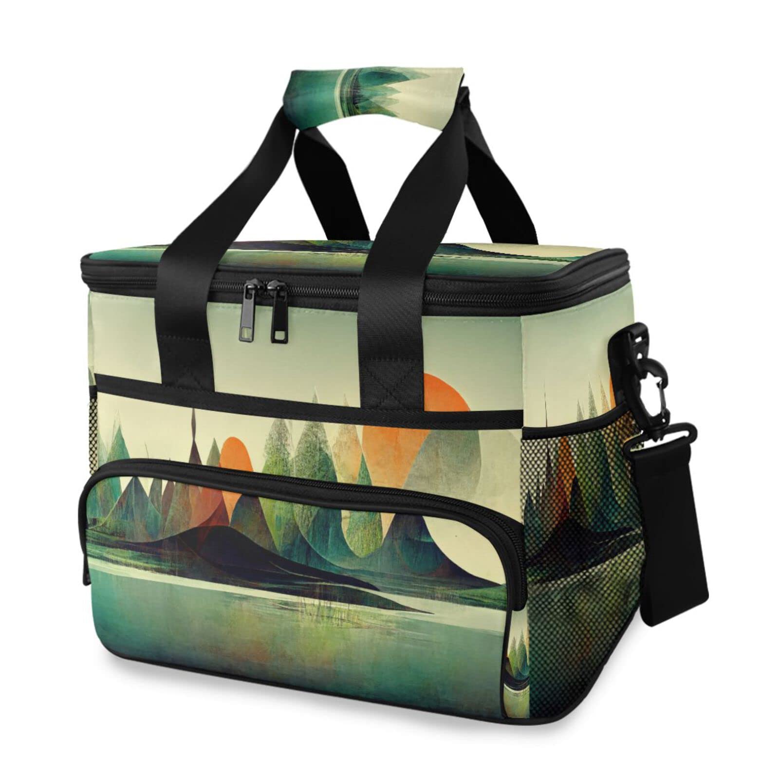 ZENWAWA Abstract Mountain Lake Cooler Bag 24 Cans Insulated Cooler Tote Bag Lunch Box Leak-Proof|Crossbody & Handheld|Keep Cool Up to 12 Hours|Aesthetic Full Print