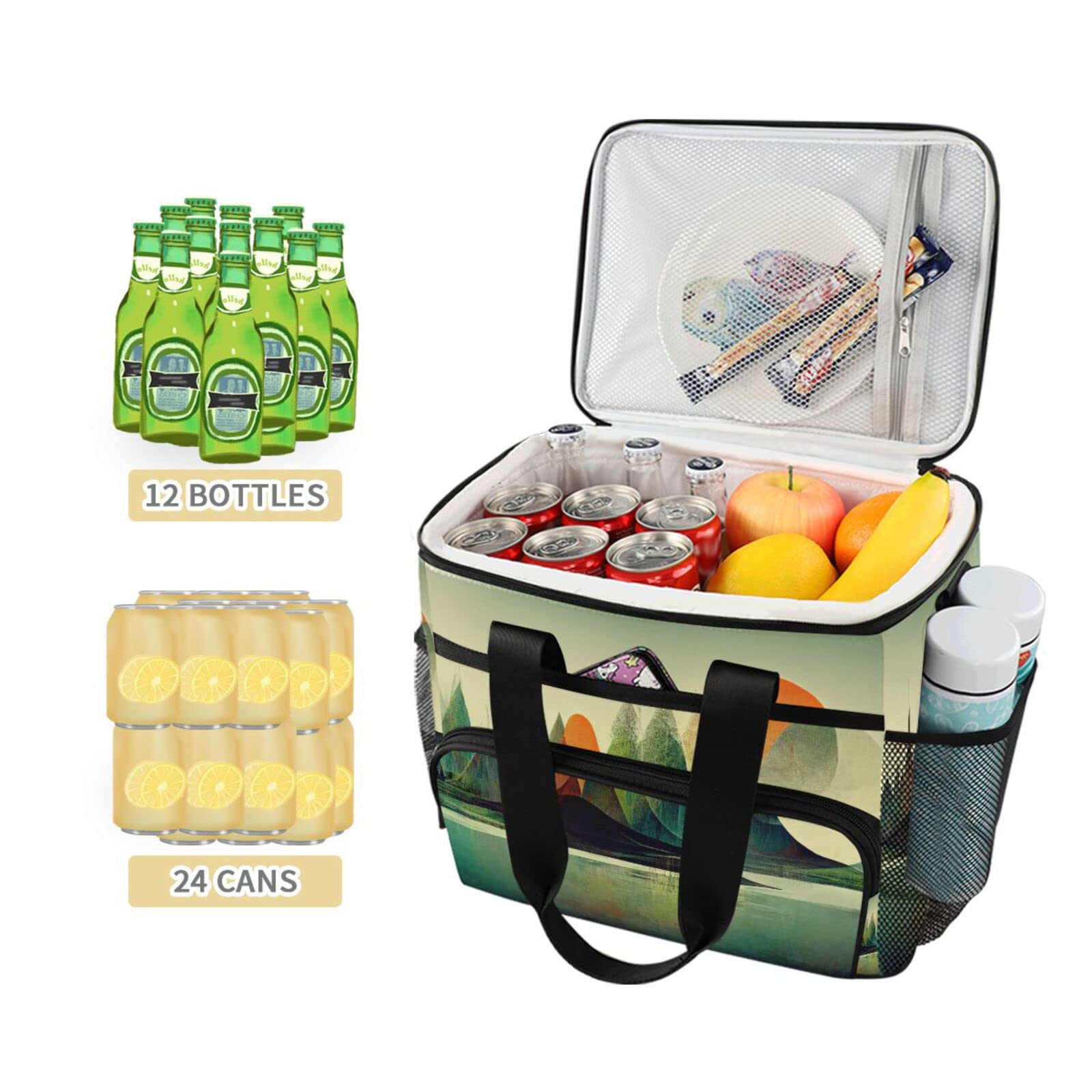 ZENWAWA Abstract Mountain Lake Cooler Bag 24 Cans Insulated Cooler Tote Bag Lunch Box Leak-Proof|Crossbody & Handheld|Keep Cool Up to 12 Hours|Aesthetic Full Print