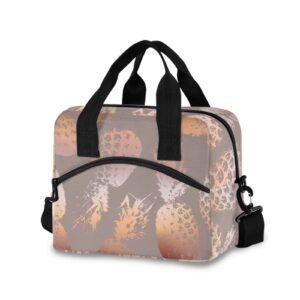 alaza rose gold pineapple print lunch bags for women leakproof crossbody lunch bag lunch cooler bag with shoulder strap(226be8d)