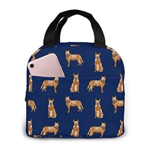 shengbao insulated lunch bags australian cattle red heeler simple dog breed navy water-resistant thermal lunch box for work, one size
