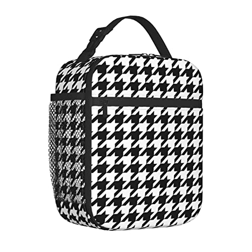 TGUBJGV Black and White Houndstooth Unisex Lunch Bag Tote Meal Bag Reusable Insulated Portable Lunch Box Handbags