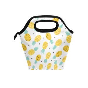 neoprene lunch bag pineapple and hearts printed tote reusable insulated waterproof school picnic carrying gourmet lunchbox container organizer for men, women, adults, kids, girls, boys