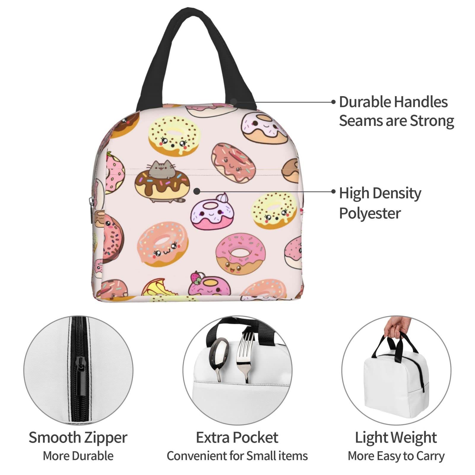 Donuts Lunch Box Insulated Lunch Bag for Kids Teens Girls Boys Women Cooler Reusable LunchBox for School Office Beach Travel
