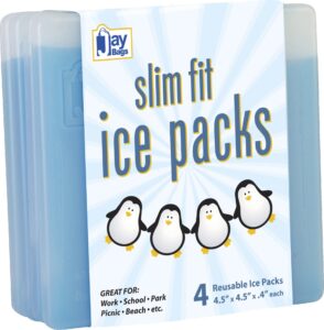 jay bags slim fit ice packs for coolers, lunch boxes, and lunch bags, reusable, 4.5" x 4.5" x 0.4" inches, 4 pack