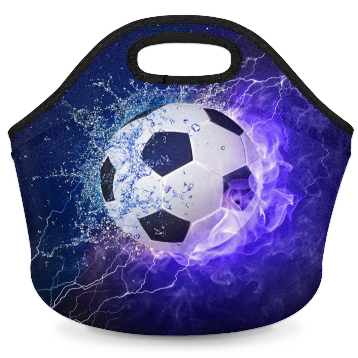 Insulated Neoprene Lunch Bag for Women Men Kids Purple Soccer Ball Sport Football Lunch Box Reusable Small Lunch Tote Bag Cooler Bag for School Work Picnic