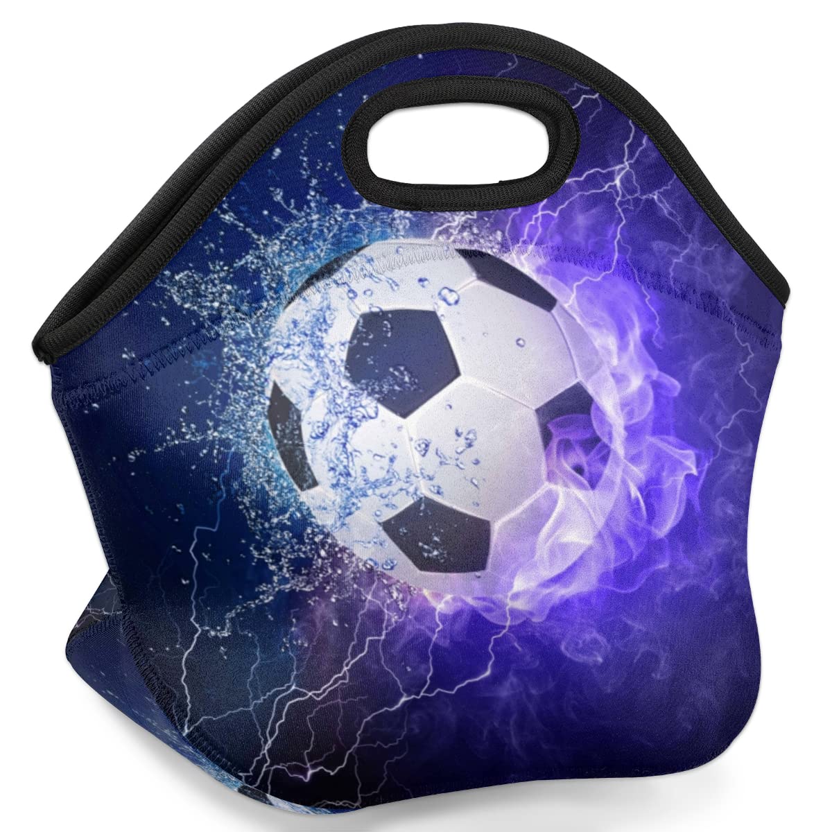 Insulated Neoprene Lunch Bag for Women Men Kids Purple Soccer Ball Sport Football Lunch Box Reusable Small Lunch Tote Bag Cooler Bag for School Work Picnic