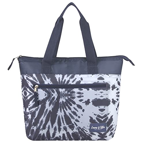 Extra-Large Lunch Tote for Women Insulated Can Cooler with Pocket, Emma and Chloe Lunch Bags (Grey Tie Dye)