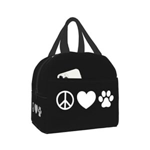 canesert lunch bag with pocket for teen peace love paw insulated lunch box cooler thermal waterproof reusable tote bag for women travel work hiking picnic