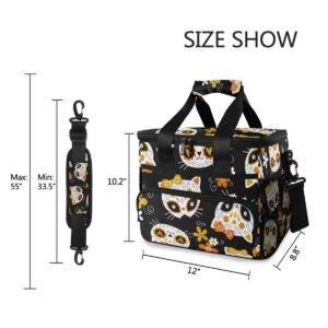 ALAZA Cute Cat Sugar Skulls and Flowers on Black Large Lunch Bag Insulated Lunch Box Soft Cooler Cooling Tote for Grocery, Camping, Car