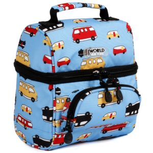j world corey kids lunch bag. insulated lunch-box for boys girls, minibus