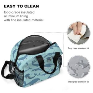 Whales Mermaids Narwhals Lunch Bag, Lunch Box Portable Insulated Lunch Tote Bag, Thermal Cooler Bag for Women Work Outdoor