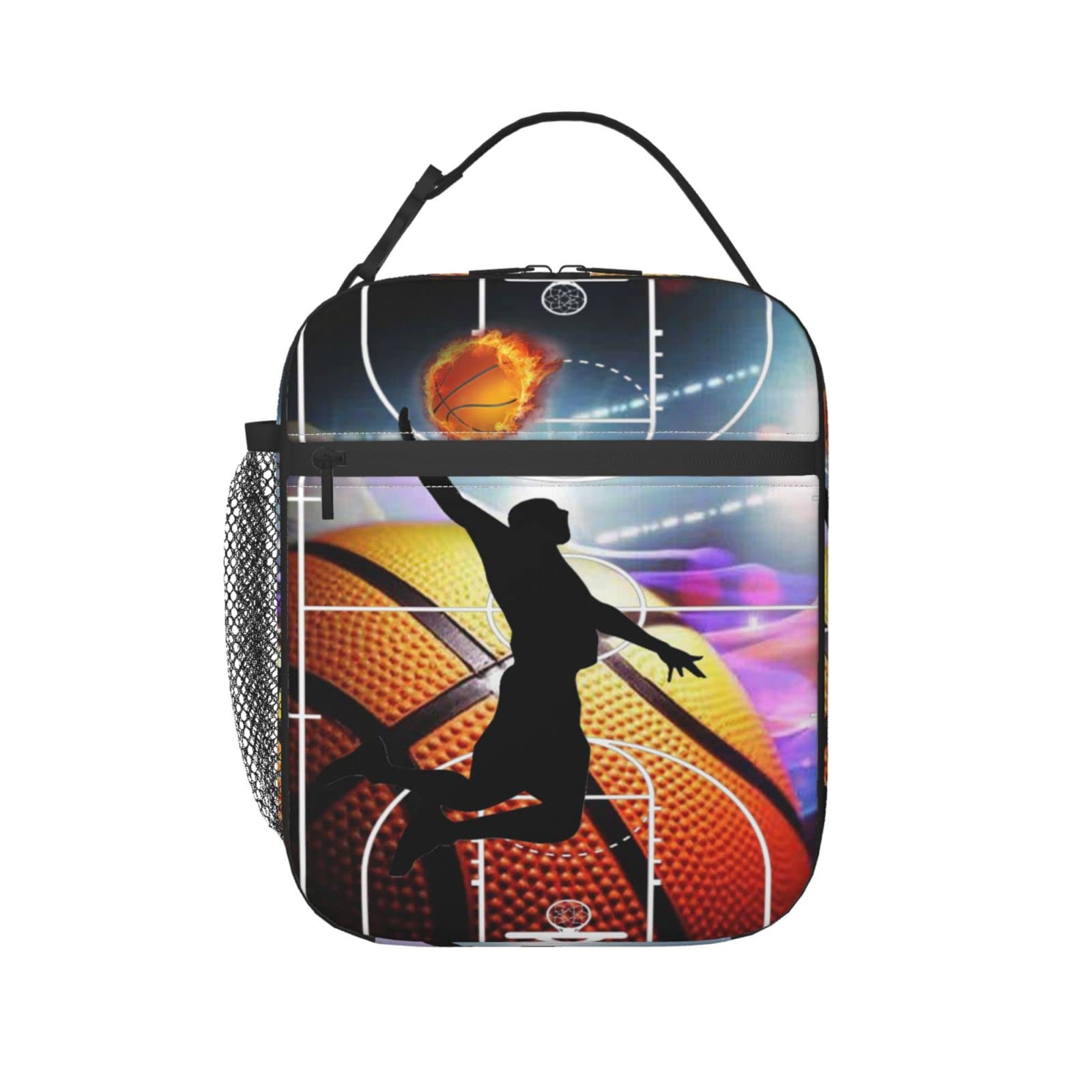 DICITNET Lunch Bag Basketball Lunch Bag, Portable Tote Bento Pouch Lunch Box, Adult Women men Girls Boys Zipper Bags, Package For Picnic/Boating/Beach/Fishing/Work