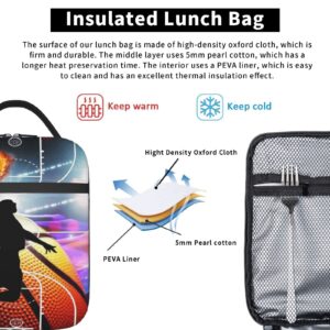 DICITNET Lunch Bag Basketball Lunch Bag, Portable Tote Bento Pouch Lunch Box, Adult Women men Girls Boys Zipper Bags, Package For Picnic/Boating/Beach/Fishing/Work