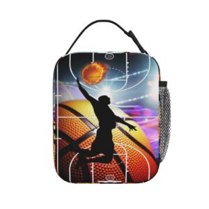 DICITNET Lunch Bag Basketball Lunch Bag, Portable Tote Bento Pouch Lunch Box, Adult Women men Girls Boys Zipper Bags, Package For Picnic/Boating/Beach/Fishing/Work