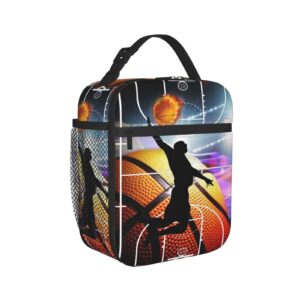 DICITNET Lunch Bag Basketball Lunch Bag, Portable Tote Bento Pouch Lunch Box, Adult Women men Girls Boys Zipper Bags, Package For Picnic/Boating/Beach/Fishing/Work