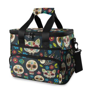 alaza mexico sugar skull cat floral large cooler insulated picnic bag lunch box for adult men women