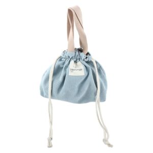 outdoor picnic drawstring picnic tote corduroy canvas dinner container cute food storage bags lunch bag(blue)