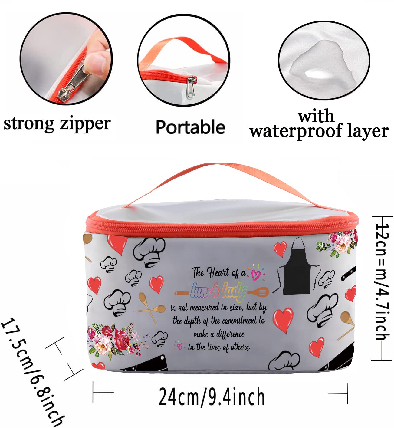 PXTIDY Lunch Lady Cosmetic Bag Lunch Lady Appreciation Gift Cook Lunch Lady Toiletry Case Lunch Server Gift Cafeteria Worker Travel Organizer (grey-LT)