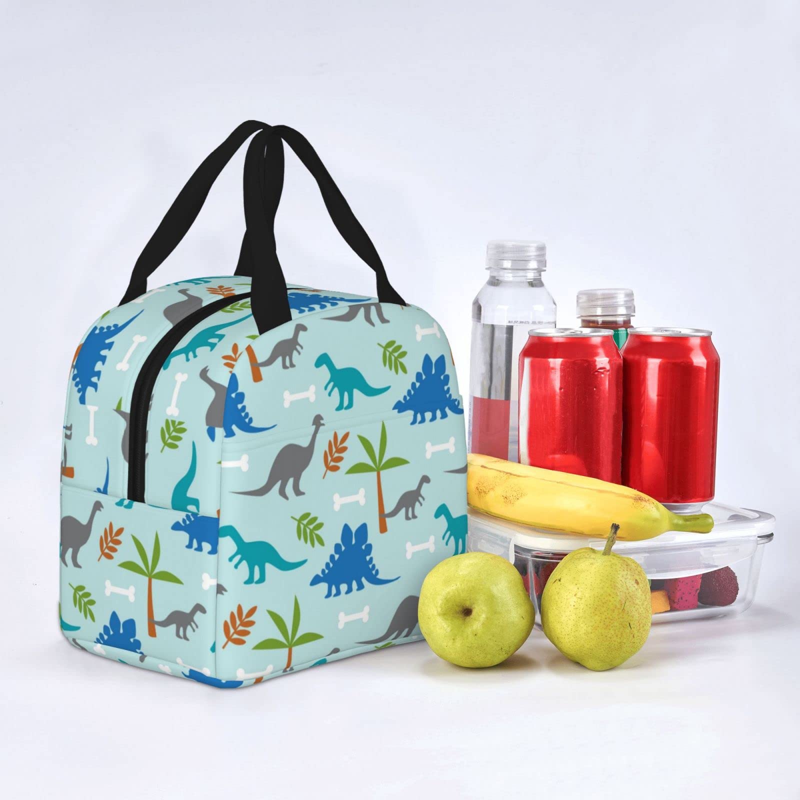 IOFNG Blue Cartoon Dinosaur Lunch Bag Men's Leakproof Cooler Lunch Box Portable Lunch Box for Work Picnic Camping